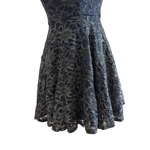 B Smart Women's Jr 3 Navy Blue Glitter Halter Skater Party Mini Dress Whimsigoth - Picture 3 of 11